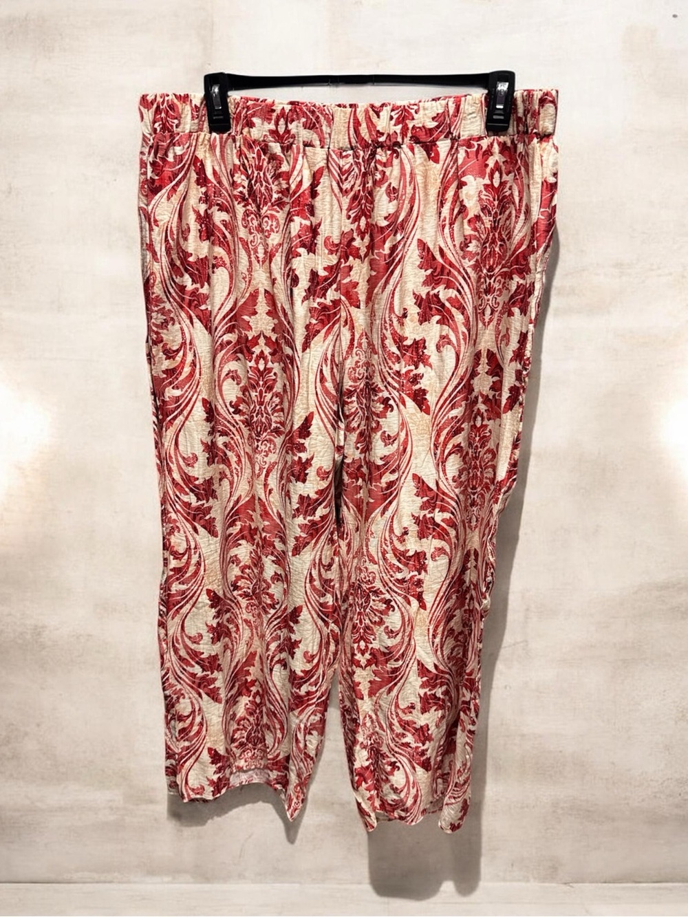 SHEIN Women’s 4XL Cream Wide Leg Pants Red Floral Motif Lightweight Casual Boho